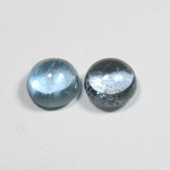 Natural Blue Aquamarine Cabochon Pair: Round Gemstone (5.50 Ct, 8x8x5 MM)