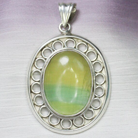 Natural Yellow Fluorite Sterling Silver Pendant Necklace - February Birthstone