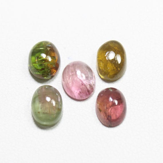 Multi Tourmaline Cabochon Lot: Oval Gemstones for Jewelry (8x6x4mm, 8.10 Carats)