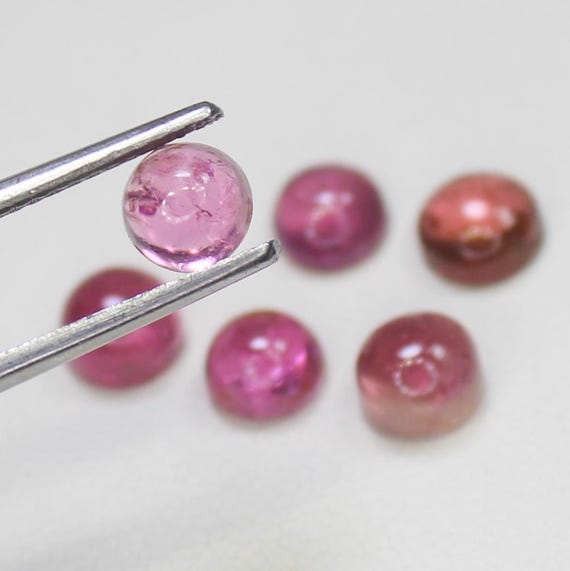 Pink Tourmaline Cabochon Lot: 5mm Round Gemstones, 4.20 Carats