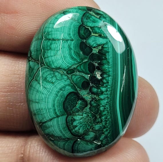 Natural Green Malachite Cabochon: Oval Gemstone for Jewelry Making