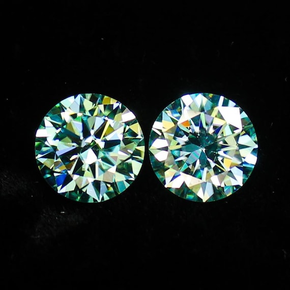 Blue Moissanite Diamond Pair In Round Shape For Jewelry Making, Earrings , 3.70 Carats 8x5 mm Size From Arizona Blue Color Moissanite