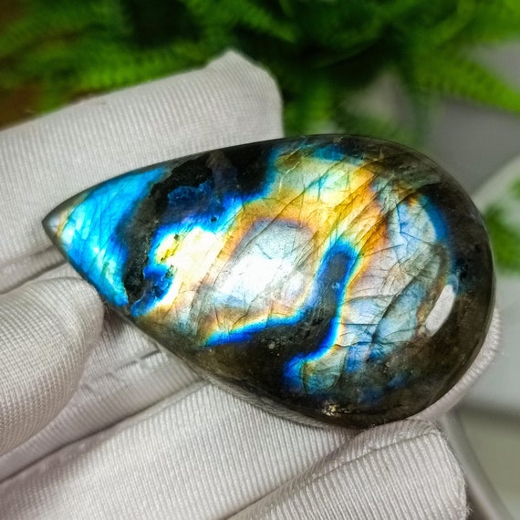 Multi Blue Flashy Pear Labradorite Cabochon: Healing Crystal Gemstone (49X31X9 mm, 109Cts)
