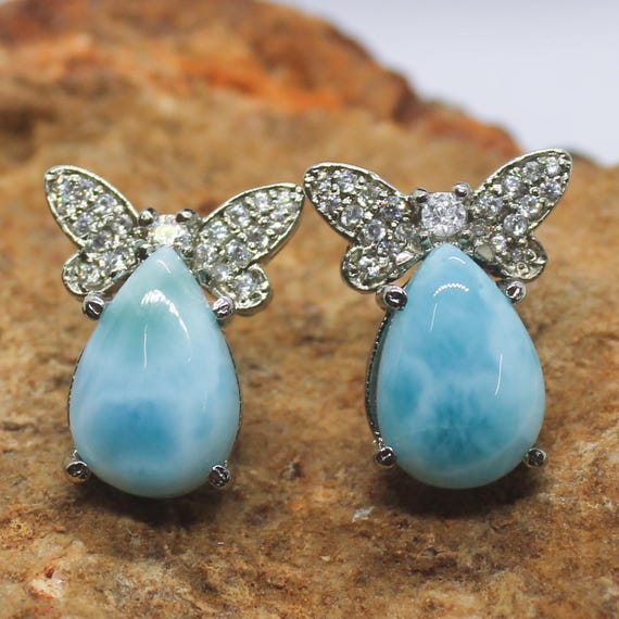 AAA+ Blue Larimar Vintage Studs With 925 Sterling 5.65 Grams November Birthstone