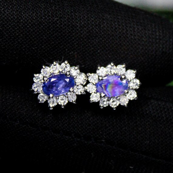 Blue Tanzanite Studs, Amazing .925 Sterling Silver Studs , Beautiful Studs ,Silver Studs, Blue Tanzanite Studs