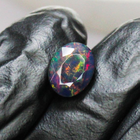 Faceted Black Opal Gemstone: Oval Multi Fire Stone, 2.15 Carats