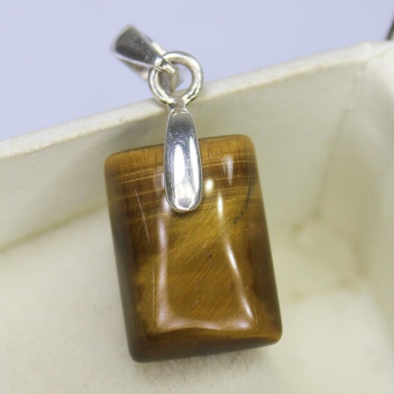 Natural Yellow Tiger Eye Sterling Silver Pendant Necklace
