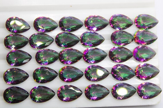 Faceted Pear Mystry Quartz Gemstone: Rainbow Coated, 14x10x5 MM Size