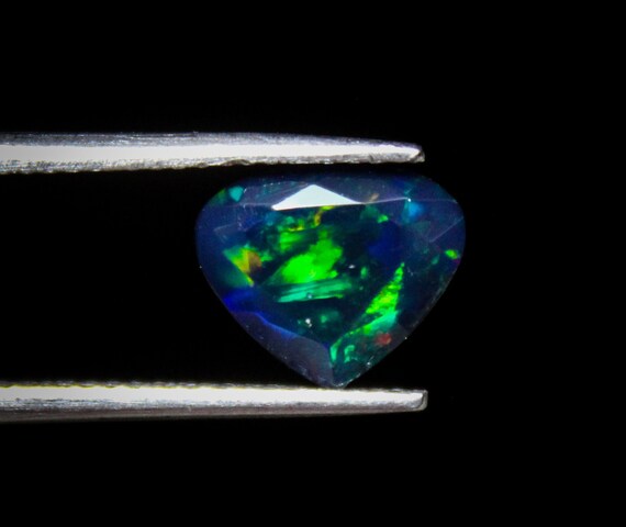 1.95 Cts Genuine Natural Black Opal Multi Fire Heart Shape Faceted Gemstone 9X7X5 MM