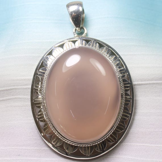 Natural Pink Rose Quartz Sterling Silver Pendant Necklace - October Birthstone