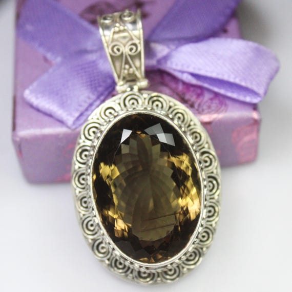 Natural Brown Smokey Quartz Sterling Silver Pendant Necklace - November Birthstone