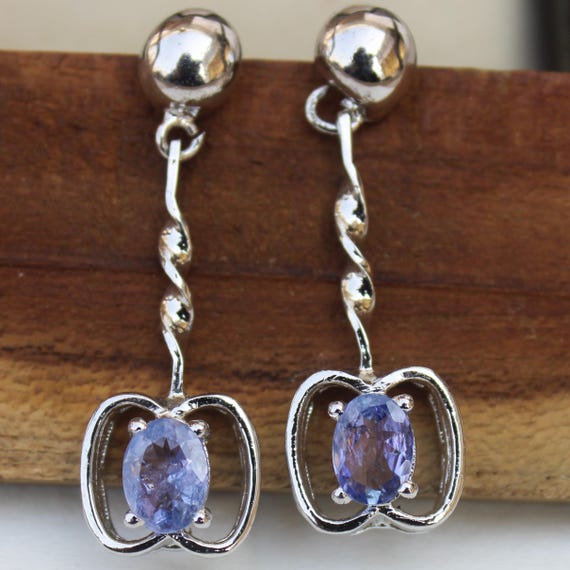 Natural Blue Tanzanite Vintage Studs With 925 Sterling 4.60 Grams December Birthstone