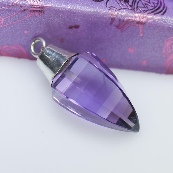 Natural Purple Amethyst Sterling Silver Pendant Necklace - February Birthstone