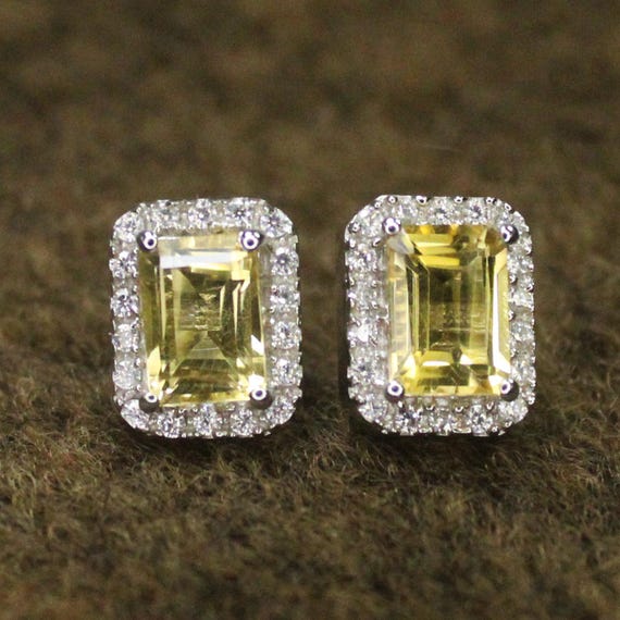 Natural Yellow Citrine Vintage Studs With 925 Sterling 3.73 Grams November Birthstone