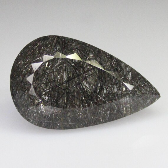 Natural Faceted Black Rutile Quartz: Pear Shape Gemstone (18.95 Carats, 22x14x11 mm)