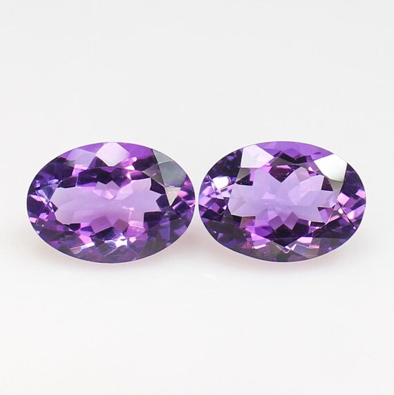 Faceted Purple Amethyst Pair: Natural Oval Gemstones (14x10x7 mm, 10.50 CT)