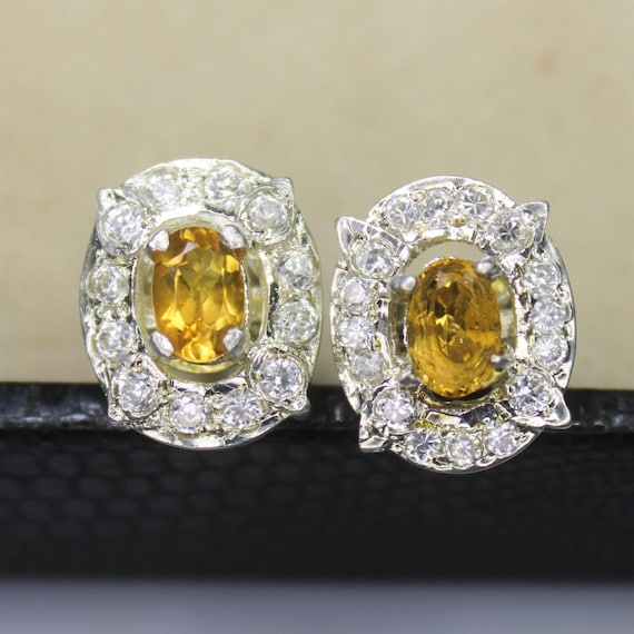 Natural Yellow Citrine Vintage Studs With 925 Sterling 4.15 Grams November Birthstone