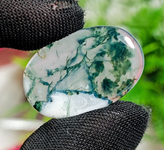 Natural Moos Agate Cabochoan,Amazing Green And white  Moos Agate Stone 18.35 Carats Piece,Beautiful Oval Moos Agate, High Quality 28x18x4 MM