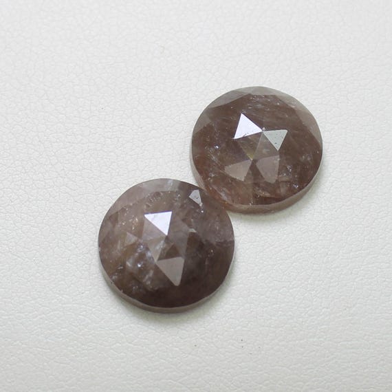 Rose Cut Brown Sapphire Pair: 17.15 Carats, 13x5 mm Round Gemstones