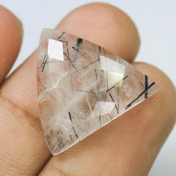 Natural Faceted Black Rutile Quartz: Trillion Shape Gemstone (13.00 Carats, 20x20x5 mm)