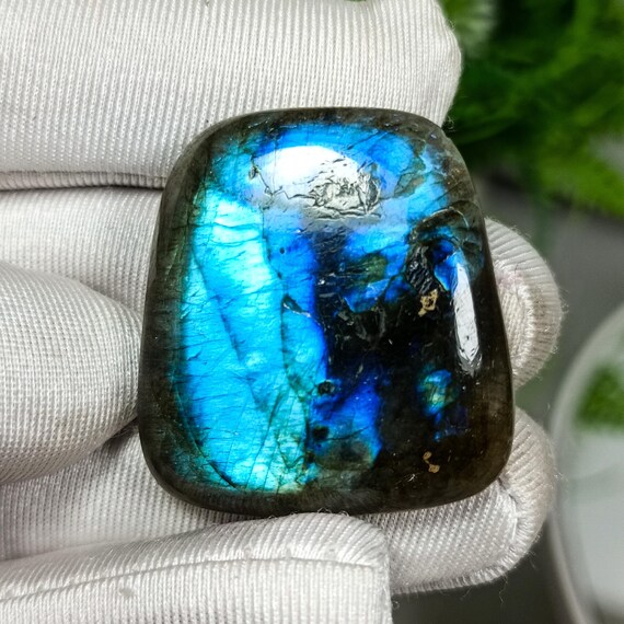 Black Rainbow Labradorite Cabochon: Natural Gemstone (31x28x7 MM)