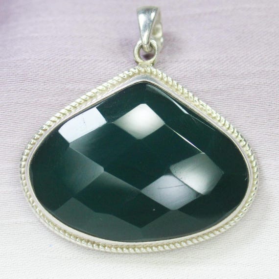 Natural Green Onyx Sterling Silver Pendant Necklace - July Birthstone