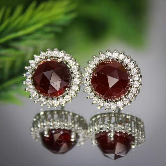 Hand Made Sterling Silver Studs Of 100% Natural Red Garnet Studs, 92.5 Sterling Silver Beautiful Studs For Wedding Gift , 6.49 Gram Studs