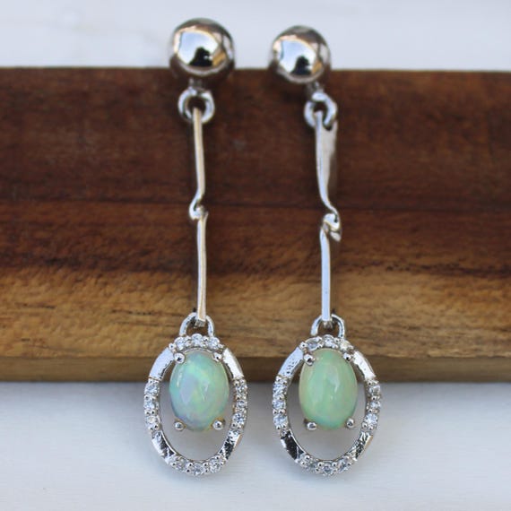 Natural White Opal Vintage Studs With 925 Sterling 3.60 Grams October Birthstone