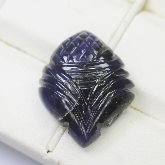 Natural Blue Iolite Carving Gemstone: 14.30 Carat Fancy, 21x17x6 mm