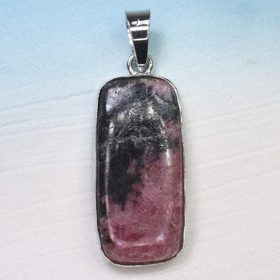 Natural Pink Rhodonite Sterling Silver Pendant Necklace - October Birthstone
