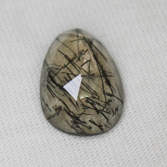 Black Rutile Quartz Rosecut Gemstone: 4.25 Carat Faceted Stone, 15x10x4 mm