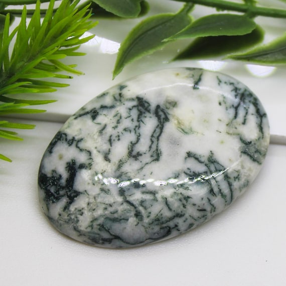 Natural Tree Agate Cabochon: Oval Gemstone for Jewelry Making (36X24X5 Carats, 38.40 mm)