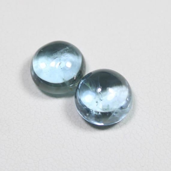 Natural Blue Aquamarine Cabochon Pair: Round Gemstone (9x9x6 MM)
