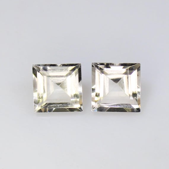 Natural Peach Morganite Pair: Square Cut Faceted Gemstones, 2.10 Carats