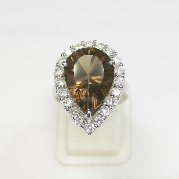 Natural Smokey Quartz Vintage Ring With .925 Sterling Silver And Cubic Zirconia Around Available With All U.S Sizes