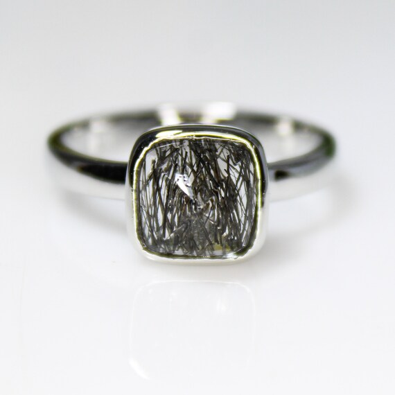 Natural Black Rutile Ring, Amazing .925 Sterling Silver Ring , Beautiful Ring ,Silver Ring, Black Rutile Ring, U.S Ring Size 7