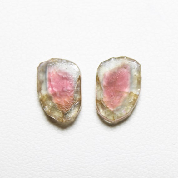 Watermelon Tourmaline Slice Pair: 3.90 Carats, Fancy Cut Gemstone