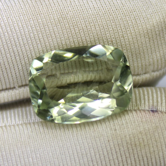 Faceted Green Amethyst Gemstone: 9.10 Carat Cushion Cut