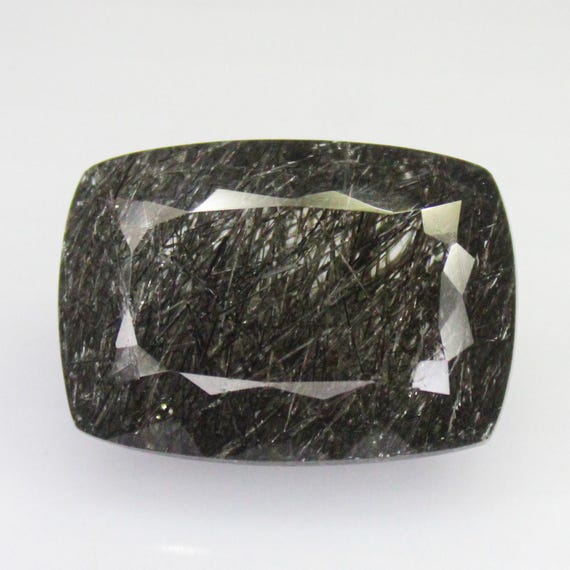 Natural Faceted Black Rutile Quartz: Cushion Shape Gemstone (23.00 Carats, 21x15x10 mm)