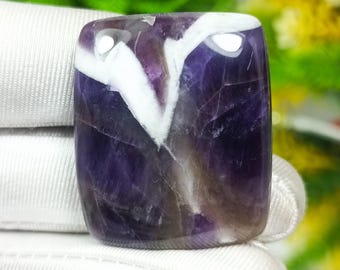 Chevron Amethyst Cushion Cabochon: Natural Purple Gemstone (35x29x10 MM)