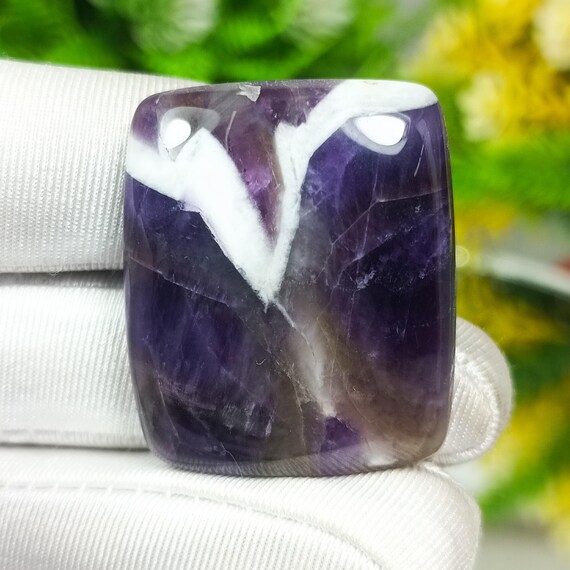 Chevron Amethyst Cushion Cabochon: Natural Purple Gemstone (35x29x10 MM)