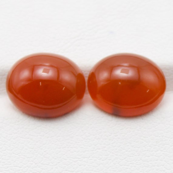 Natural Orange Carnelian Pair Cabochon: Oval Shape Gemstone 9.20 Carat 12x10x5 mm Size