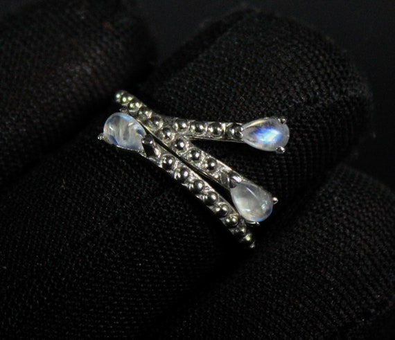 Pear Rainbow Ring: Natural Blue Gemstone, .925 Sterling Silver, US Size 7