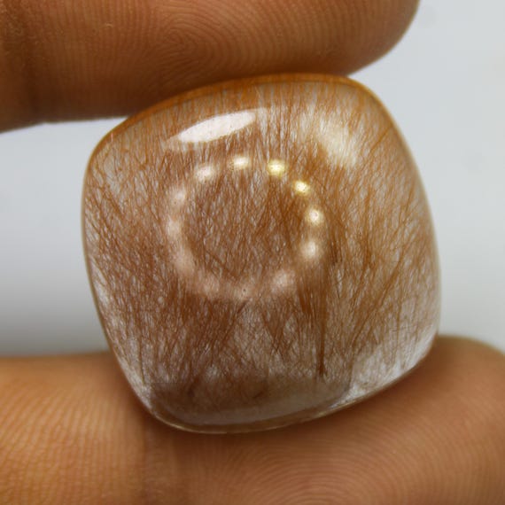 Natural Red Rutile Quartz Cabochon: Cushion Shape Gemstone (22x22x7 MM, 29.85 Cts)