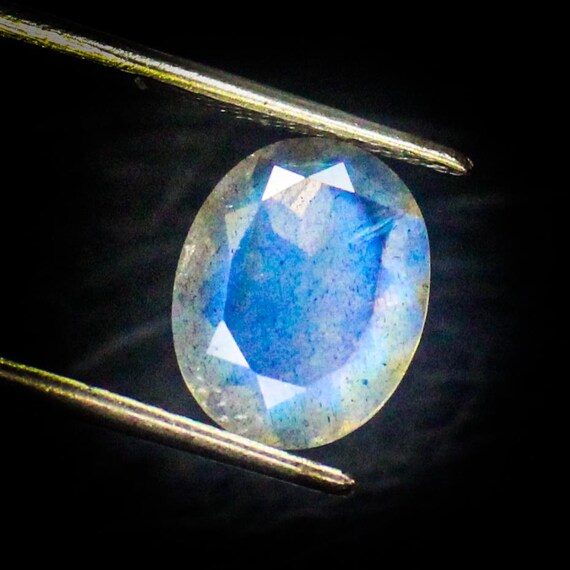 Faceted Black Labradorite Gemstone: Oval Jewelry Making Stone, 2.00 Carats