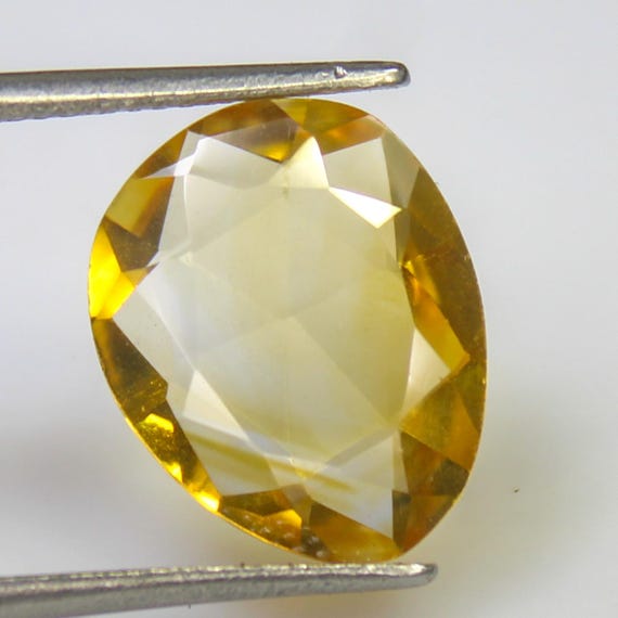 Faceted Citrine Gemstone: Rose Cut Jewelry Stone (14x12x5 mm, 5.60 Carat)