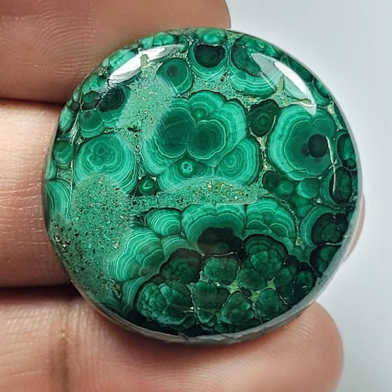 Large Green Malachite Cabochon: Round Stone for Jewelry Making