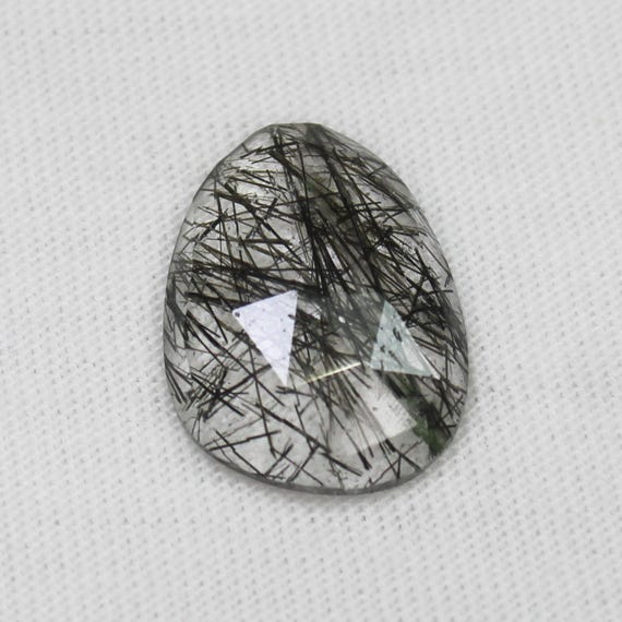 Black Rutile Quartz Rosecut Stone: 5.72 Carat Faceted Gemstone
