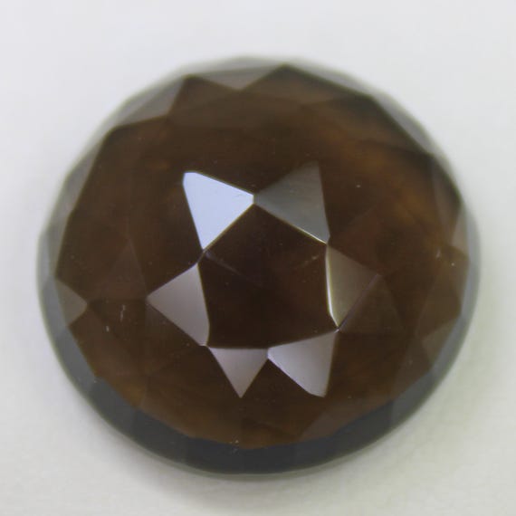 Natural Faceted Smoky Quartz Flat Back Gemstone Round Shape - 27.20 Carat ( 20x20x10 MM Size )