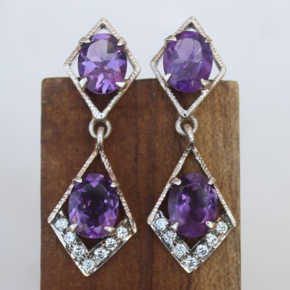 Natural Purple Amethyst Vintage Studs With 925 Sterling 6.70 Grams February Birthstone